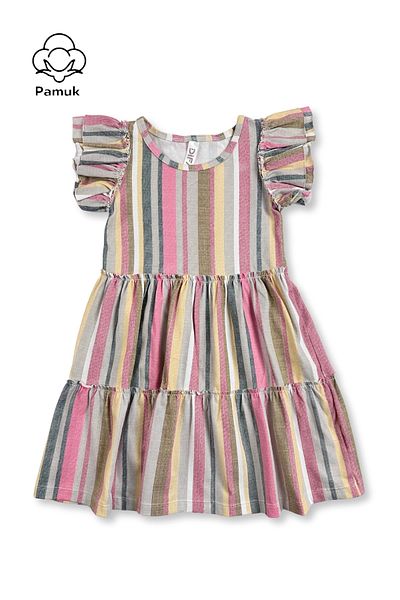 difa kids Ριγέ Άνετο Καλοκαιρινό Φόρεμα για Κορίτσι - Φαρδύ βολάν