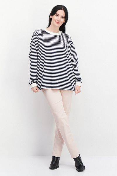 Tchibo Women Crew Neck Long Sleeve Stripe Sweatshirt, Navy