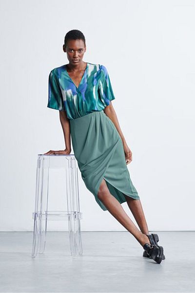 Tchibo Women Side Pleated Wrap Skirt, Sage Green