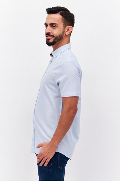 Threadbare Men Spread Collar Short Sleeves Embroidered Casual Shirts, Sky Blue