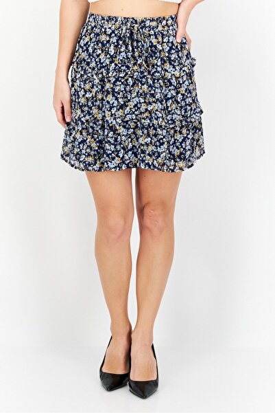 Riley & Rae Women Floral Print Mini Skirt, Navy Blue Combo
