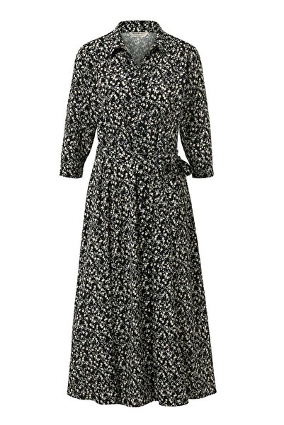 Tchibo Women Floral Pattern Midi Dress, Black Combo