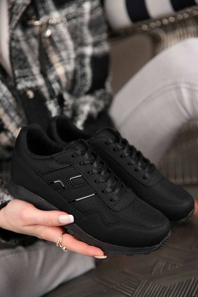 Ccway Pantofi sport Anorak de damă, piele neagră neagră