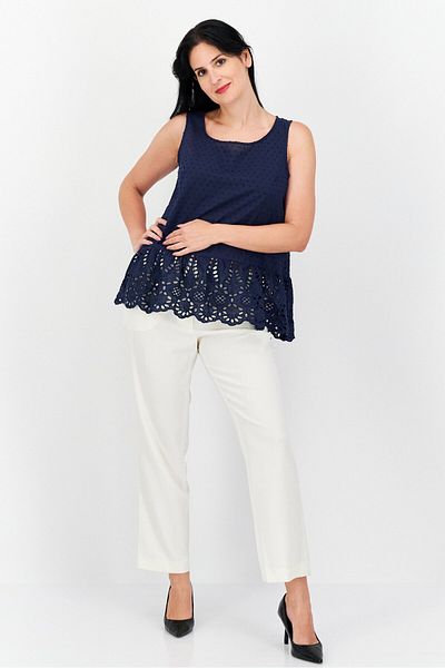 Adyson Parker Women Round Neck Sleeveless Embroidered Top, Navy
