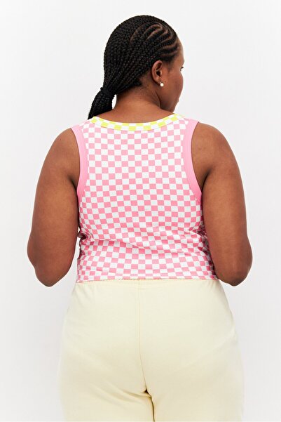 Dippin' Daisy's Women Plus Size Round Neck Sleeveless Checkered Tank Top, Pink