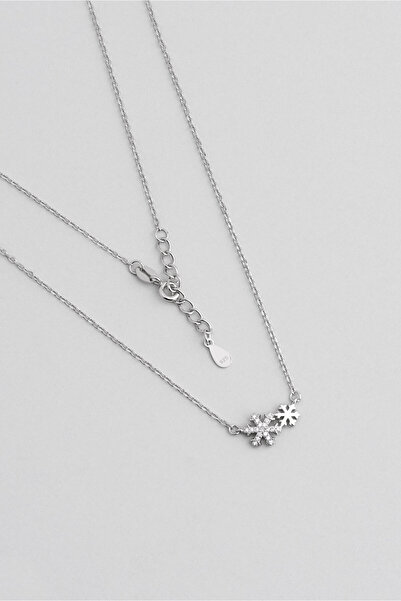 So CHIC... Winter 18 Ayar Beyaz Altın Kaplama 45 Cm Gümüş Kar Tanesi Kolye