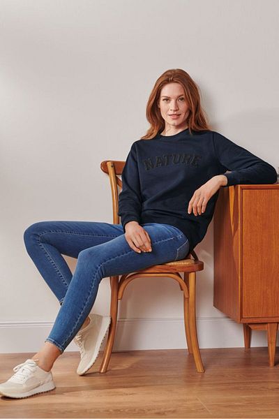 Tchibo Women Textured Long Sleeve Sweatshirt, Navy