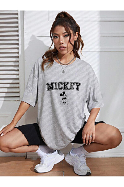 Cosmo Style Mickey Patterned Wide Fit Unisex T-Shirt Series - Large Size Oversize Curve