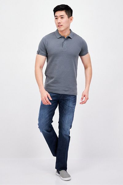 Threadbare Men Regular Fit Short Sleeve Textured Polo Shirt, Sage Green
