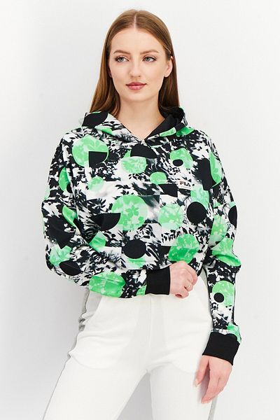 FILA Women Sportswear Fit Hooded Neck Abstract Printed Sweatshirt, Green Combo