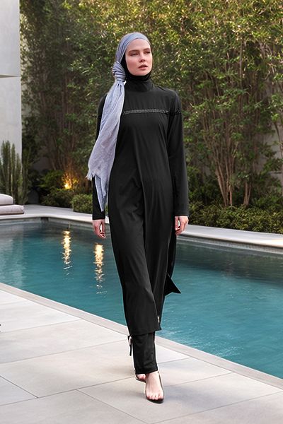 Marina Full Covered Black Hijab Swimsuit - Parachute M2433