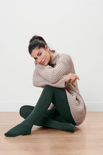 Tchibo Women Solid Pull On Tights, Dark Green