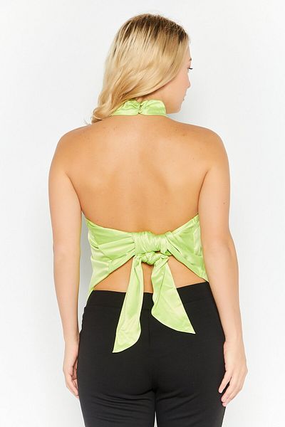 Royalty Women Halter Neck Sleeveless Solid Top, Green