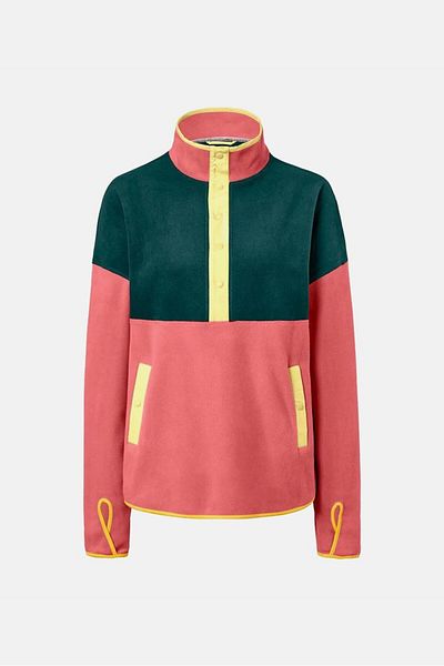 Tchibo Women High Neck Fleece Sweatshirt, Green/pink