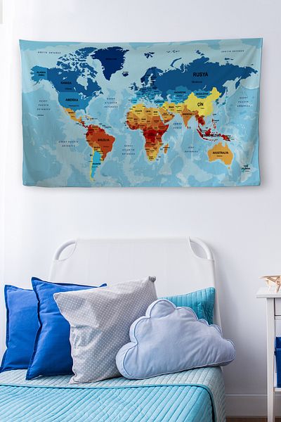 GLOBELUX Wall Cover / Carpet Detailed Current Turkish World Map Quality Canvas Fabric-3973