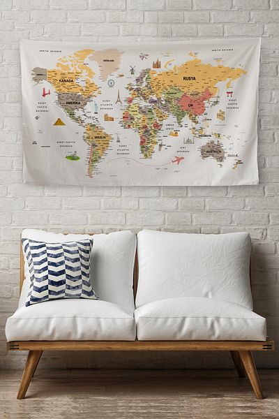 GLOBELUX Wall Cover / Carpet Detailed Turkish Current World Map Quality Canvas Fabric-3965
