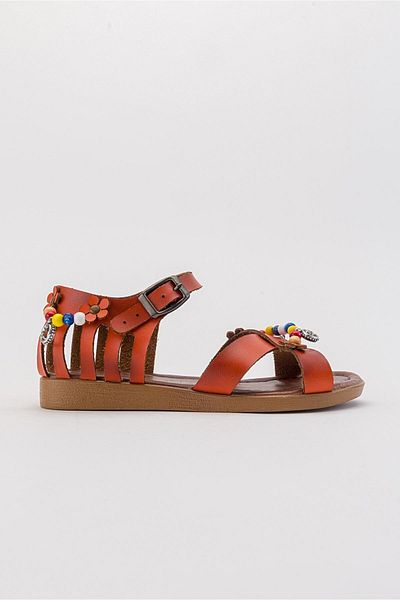 Ccway Sandale de damă cu margele PIELE ORANGE