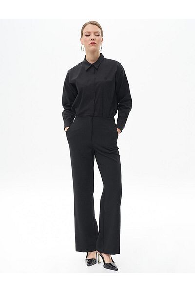 Kayra Black Basic Trousers - Elastic Waist