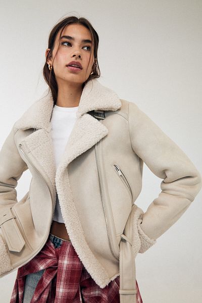 Stradivarius Faux suede faux shearling biker jacket