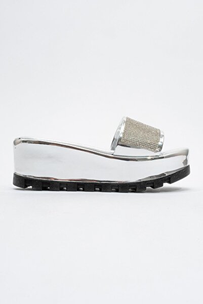 Ccway Γυναικείες παντόφλες με σφήνα τακούνια - SILVER SILVER