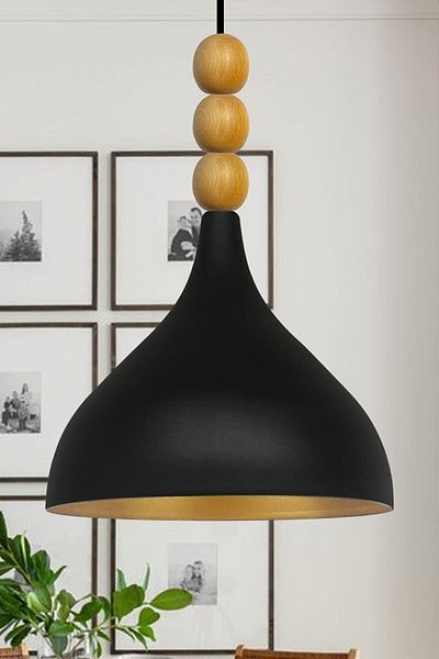 Bamyum Long Black Beaded Single Pendant Lamp Wooden Head Chandelier Living Room Kitchen Cafe Restaurant Lamp Chandelier