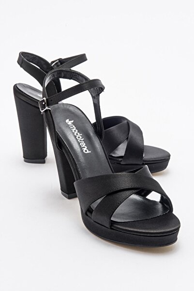 Ccway Pantofi cu toc cu curele încrucișate de damă NEGRU SATINAT