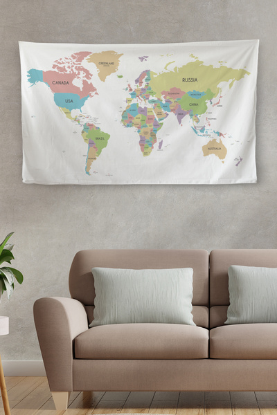 N NOXXO Настінне покриття / килим з канвасу з пастельною картою світу -3957