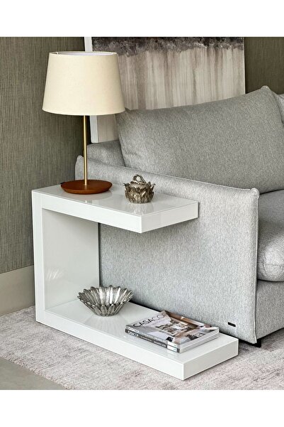 LUXURY VİLLA LUXURY BEYAZ CAMLI YAN SEHPA ÜST 28X38 ALT 28X60 YÜKSEKLİK 50CM