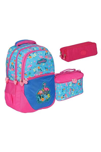 SYG Set Flamingo 3 bucăți - Rucsac pentru școală primară, nutriție și suport pentru stilouri SYG1350 - roz
