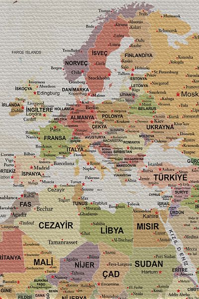 Lasirius Wall Covering, Current Turkish World Map with Carpet Detail, Quality Canvas Fabric