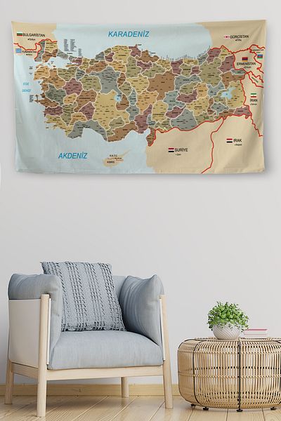 GLOBELUX Wall Cover Detailed Current Türkiye Map Quality Canvas Wall Tapestry-4051