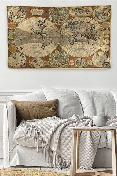 GLOBELUX Wintage World Map Patterned Quality Canvas Wall Carpet - 4060