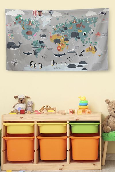 GLOBELUX Children's Room World Map Quality Wall Carpet - 4045