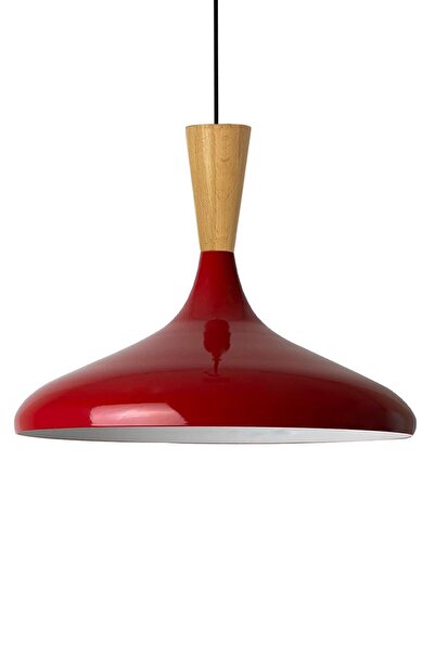 Bamyum Champion Kırmızı Ahşap Huni Tekli Avize Sarkıt Salon Mutfak Cafe Butik Lamba Aydınlatma Avizeler