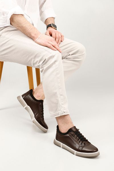 GÖNDERİ(R) Men's Brown Antique Lace-Up Genuine Leather Comfort Sneaker