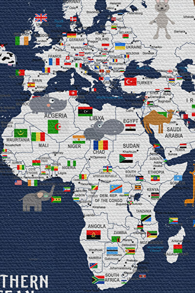 N NOXXO Wall Cloth Children's Room World Map Quality Canvas Wall Tapestry-4044