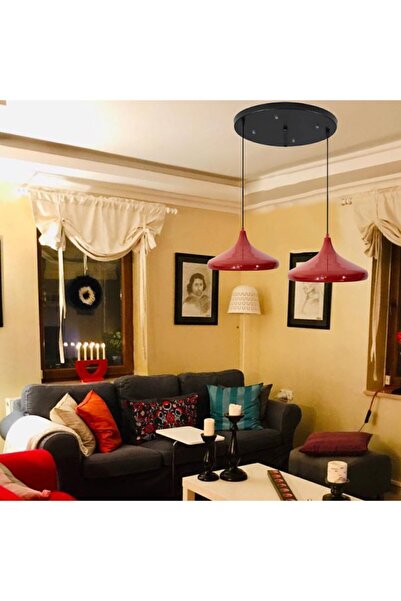 Bamyum Ikili Champion Circle Kırmızı Sarkıt Lamba Yemek Masası Oturma Odası Mutfak Salon Pastane Hol