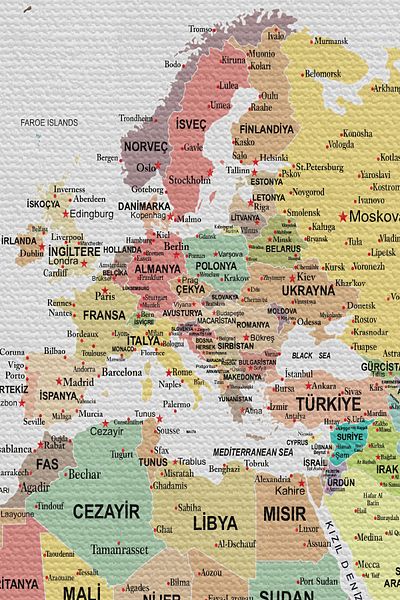 Lasirius Wall Cloth, Turkish Current World Map with Carpet Detail, Quality Canvas Fabric