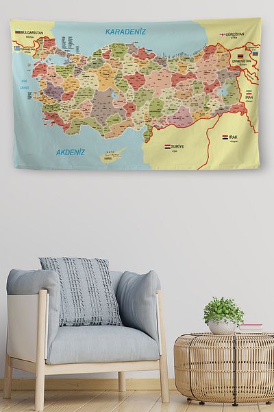 GLOBELUX Wall Cover Detailed Current Türkiye Map Quality Canvas Wall Tapestry-4046