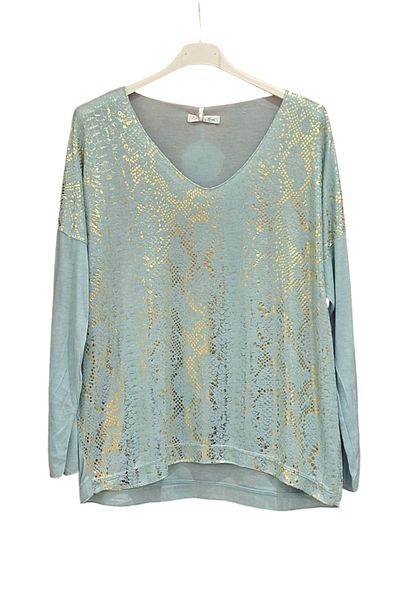 Park Moda Shiny Snakeskin Printed Thin Knitwear Blouse