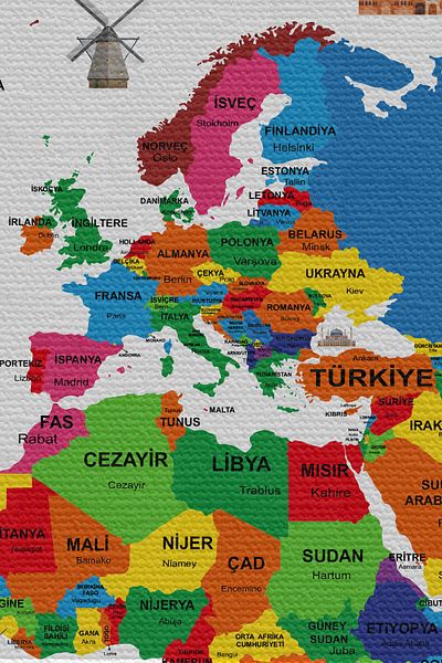 GLOBELUX Wall Cover / Carpet Flag Detailed Turkish Current World Map -3969