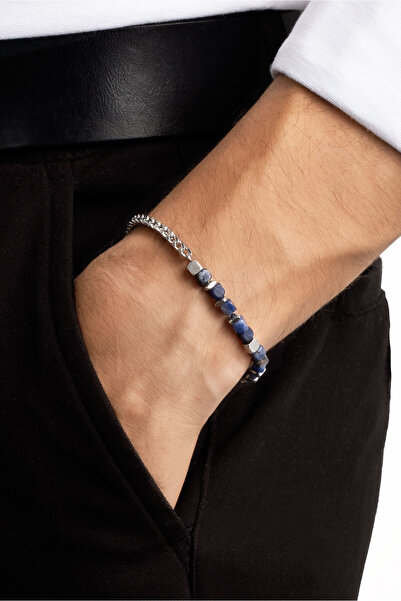 So CHIC... Sodalit Taşlı 21 Cm Çelik Zincir Erkek Bileklik