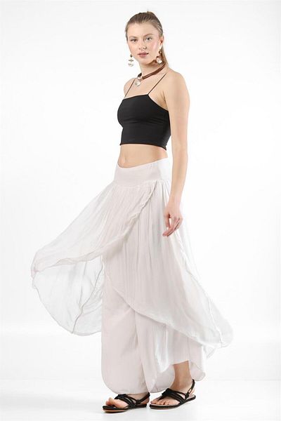 Bohem Stil Pantaloni Shalwar de mătase cu capsă asimetrică de damă