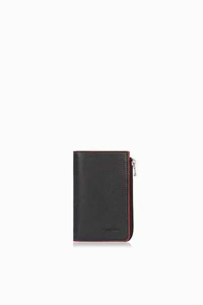 CENGİZ PAKEL Cengiz Pakel Unisex Genuine Leather Zippered Card Holder - 2512C - Black/Red