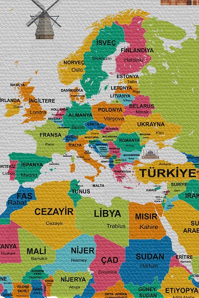 GLOBELUX Wall Cover / Carpet Flag Detailed Turkish Current World Map -3967