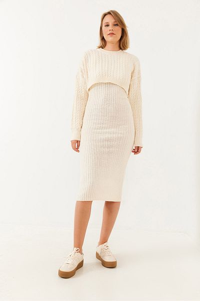 Bianco Lucci Crop-Strick-Pullover-Kleid-Oberteil-Set für Damen 60251816