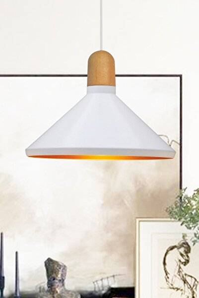 Bamyum Beyaz Sarkıt Avize Ahşap Başlıklı Tekli Modern Dekoratif Sarkıt Lamba ...