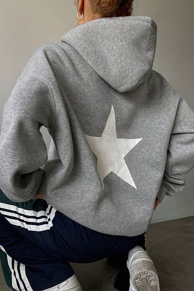 MODAGEN Φούτερ Unisex Grey Back Star με στάμπα με κουκούλα Oversize