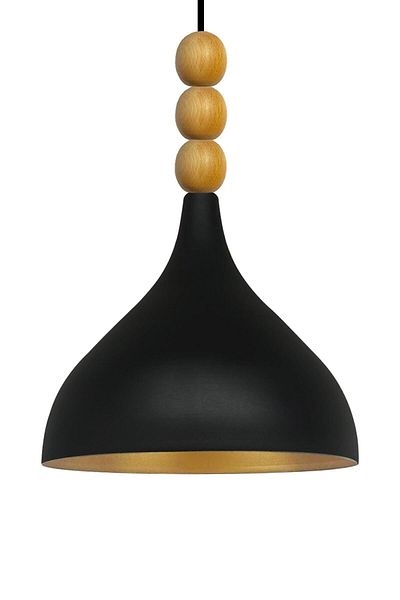 Bamyum Long Black Beaded Single Pendant Lamp Wooden Head Chandelier Living Room Kitchen Cafe Restaurant Lamp Chandelier