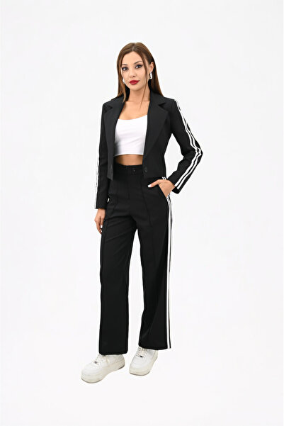 Koza Butik Women's Stripe Detailed Single Button Jacket Set 9006-25